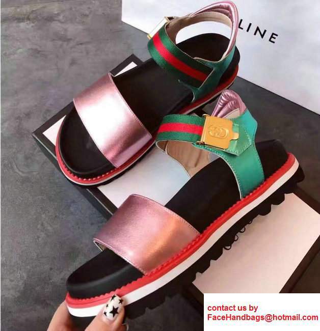 Gucci Heel 4cm Web Sandals Dark Pink 2017