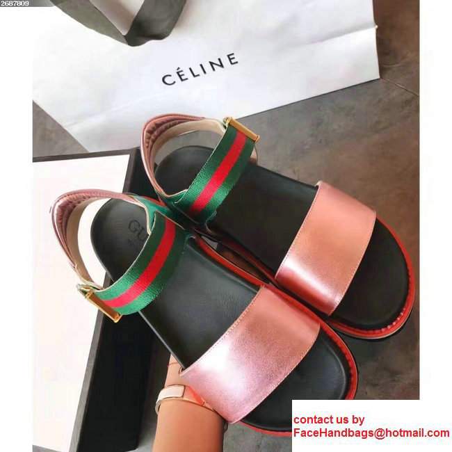 Gucci Heel 4cm Web Sandals Dark Pink 2017 - Click Image to Close