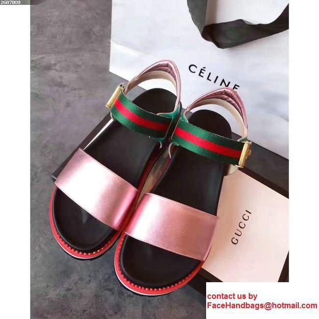 Gucci Heel 4cm Web Sandals Dark Pink 2017