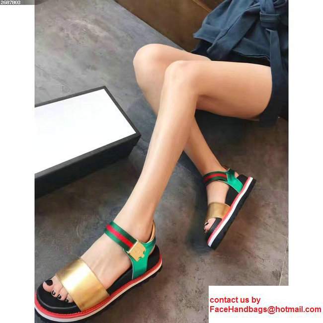 Gucci Heel 4cm Web Sandals Gold 2017 - Click Image to Close