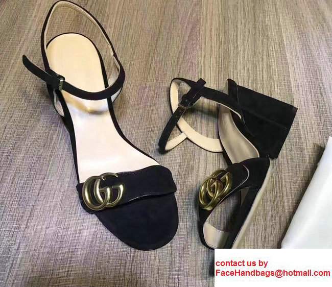 Gucci Heel 7.5cm Double G Leather Sandals 453378 Suede Black 2017 - Click Image to Close