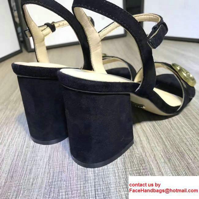 Gucci Heel 7.5cm Double G Leather Sandals 453378 Suede Black 2017