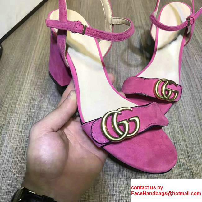 Gucci Heel 7.5cm Double G Leather Sandals 453378 Suede Dark Pink 2017