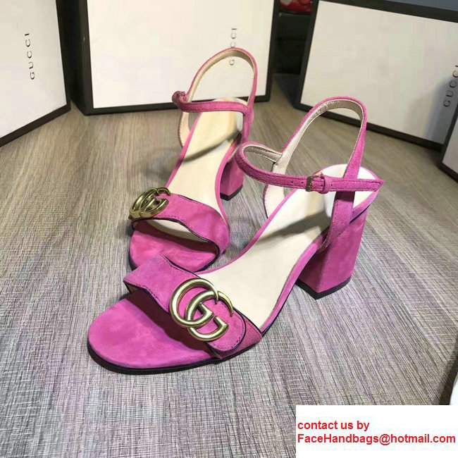 Gucci Heel 7.5cm Double G Leather Sandals 453378 Suede Dark Pink 2017 - Click Image to Close