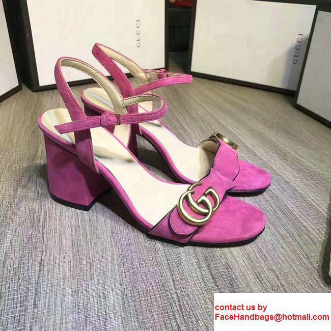 Gucci Heel 7.5cm Double G Leather Sandals 453378 Suede Dark Pink 2017 - Click Image to Close