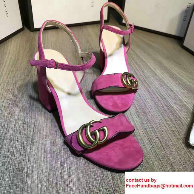 Gucci Heel 7.5cm Double G Leather Sandals 453378 Suede Dark Pink 2017