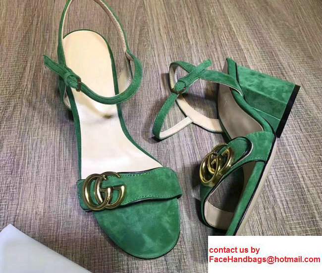 Gucci Heel 7.5cm Double G Leather Sandals 453378 Suede Green 2017 - Click Image to Close