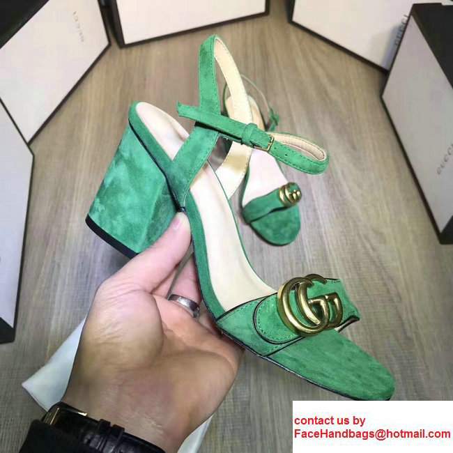 Gucci Heel 7.5cm Double G Leather Sandals 453378 Suede Green 2017