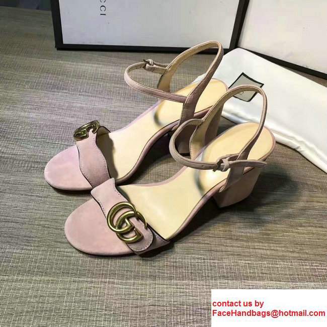 Gucci Heel 7.5cm Double G Leather Sandals 453378 Suede Light Pink 2017