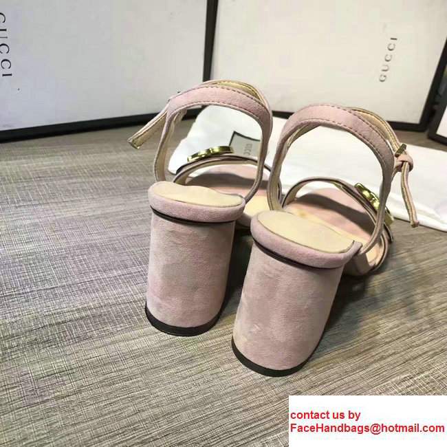 Gucci Heel 7.5cm Double G Leather Sandals 453378 Suede Light Pink 2017 - Click Image to Close