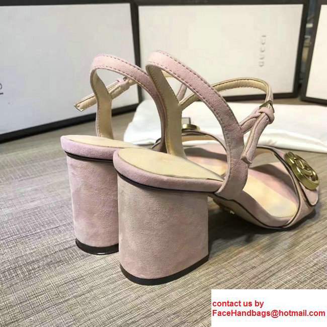 Gucci Heel 7.5cm Double G Leather Sandals 453378 Suede Light Pink 2017 - Click Image to Close