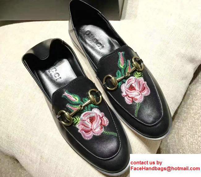 Gucci Horsebit Leather Loafers Flower Black 2017 - Click Image to Close