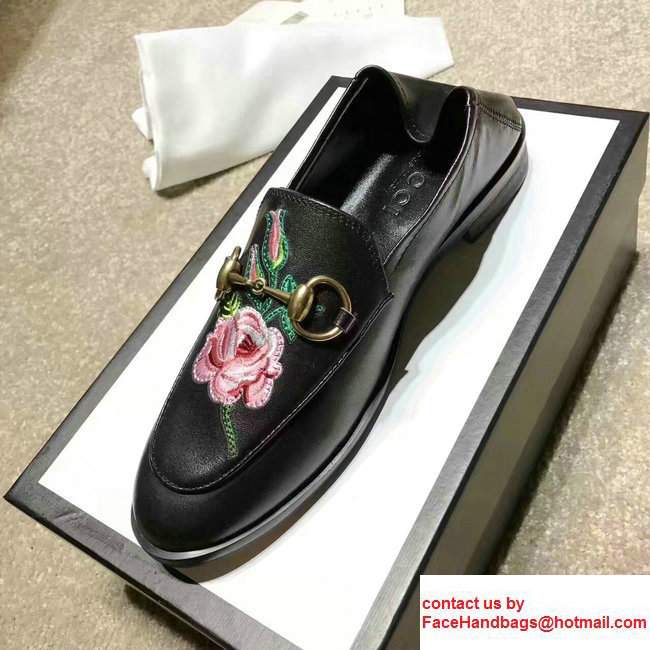 Gucci Horsebit Leather Loafers Flower Black 2017