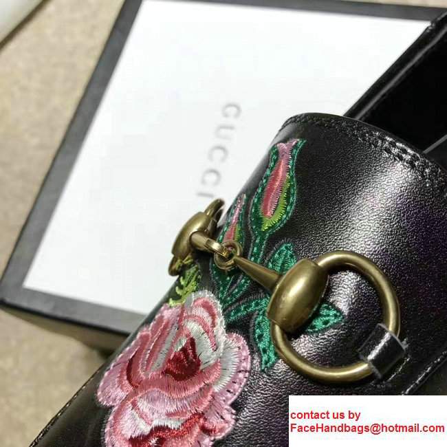 Gucci Horsebit Leather Loafers Flower Black 2017 - Click Image to Close