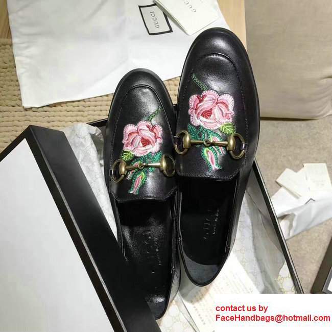 Gucci Horsebit Leather Loafers Flower Black 2017