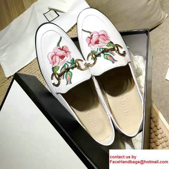 Gucci Horsebit Leather Loafers Flower White 2017