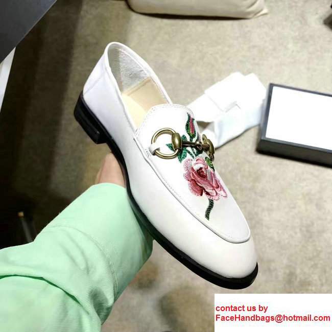 Gucci Horsebit Leather Loafers Flower White 2017 - Click Image to Close