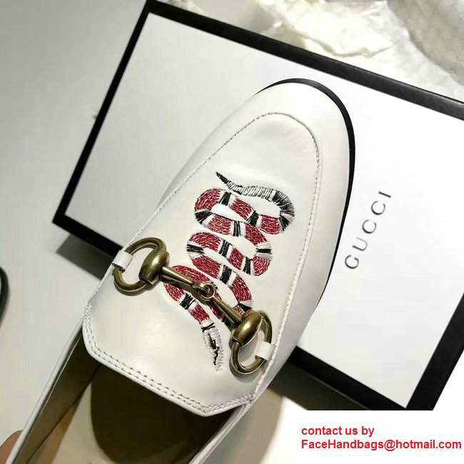 Gucci Horsebit Leather Loafers Snake White 2017