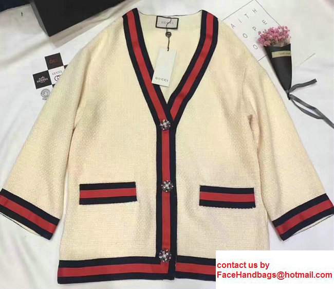 Gucci Jeweled Buttons Color Block Oversize Tweed Cardigan Jacket 469657 2017