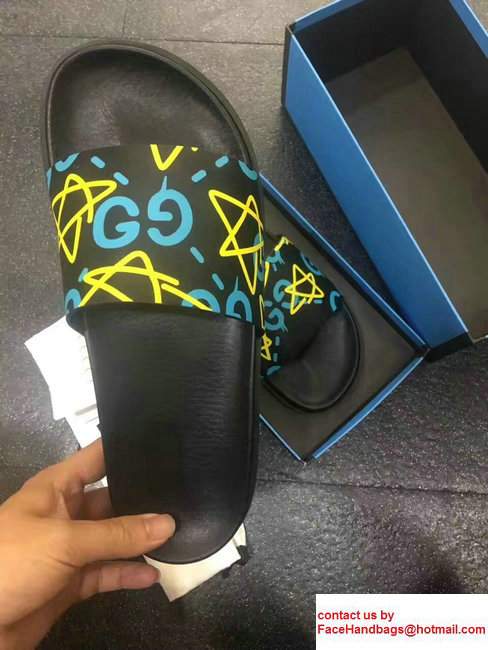 Gucci Men's Slide Sandals 429360 Guccighost Green 2017 - Click Image to Close
