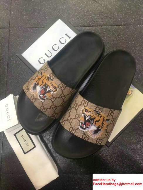 Gucci Men's Slide Sandals 456234 GG Supreme Tiger 2017 - Click Image to Close