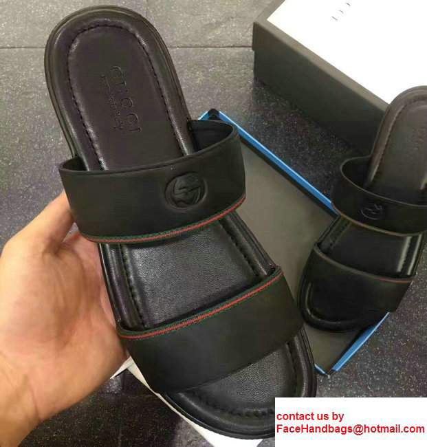 Gucci Men's Slide Sandals GG Black 2017