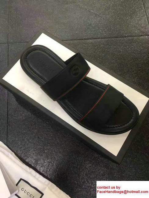 Gucci Men's Slide Sandals GG Black 2017 - Click Image to Close