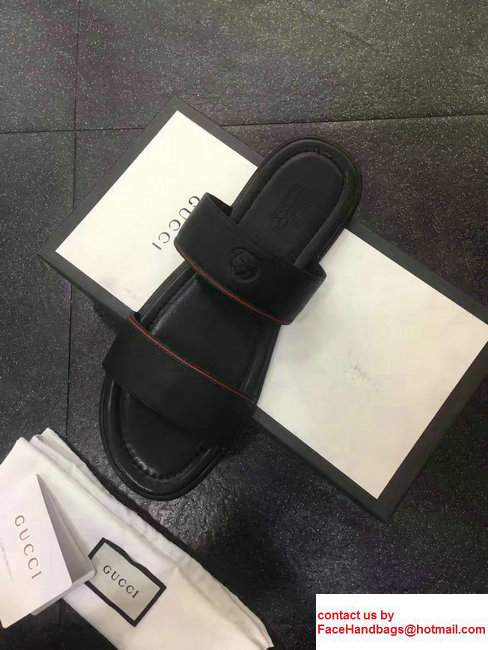 Gucci Men's Slide Sandals GG Black 2017