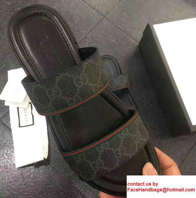Gucci Men's Slide Sandals GG Supreme Black 2017
