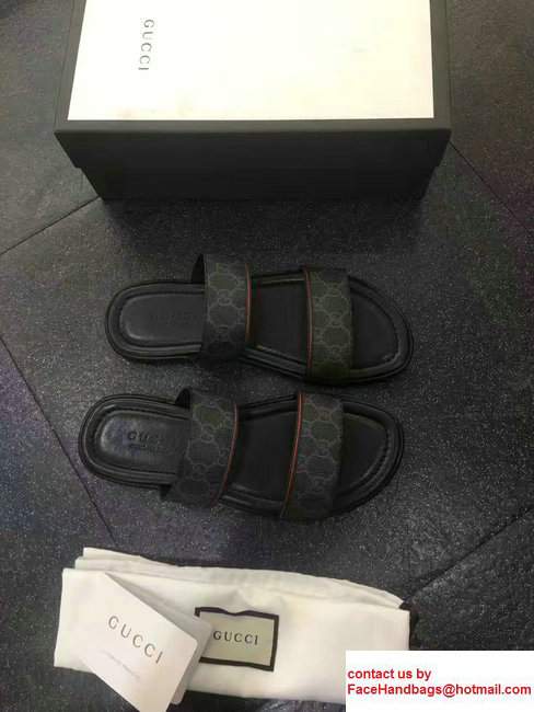 Gucci Men's Slide Sandals GG Supreme Black 2017 - Click Image to Close
