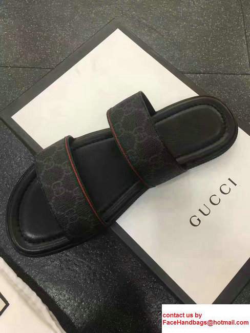 Gucci Men's Slide Sandals GG Supreme Black 2017 - Click Image to Close