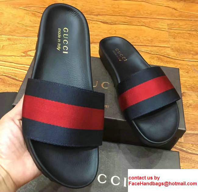 Gucci Men's Slide Sandals Web Blue/Red/Blue 2017 - Click Image to Close