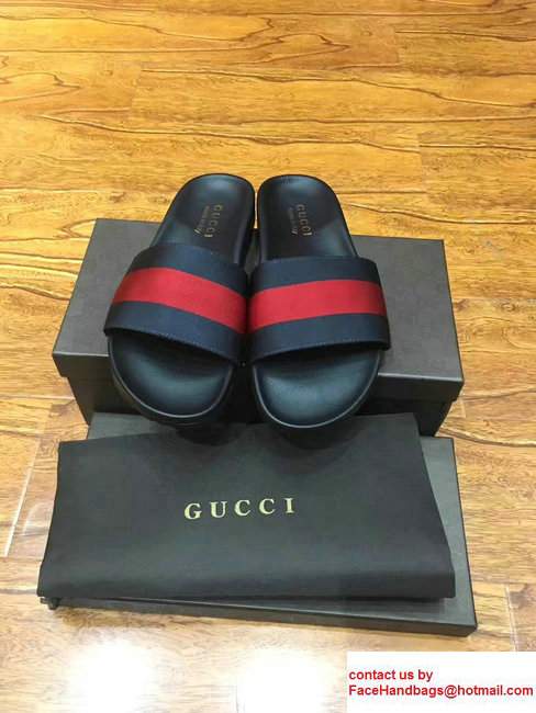 Gucci Men's Slide Sandals Web Blue/Red/Blue 2017