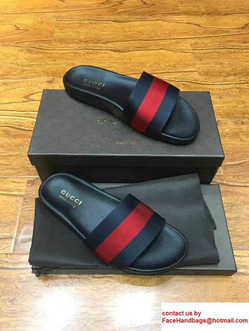 Gucci Men's Slide Sandals Web Blue/Red/Blue 2017