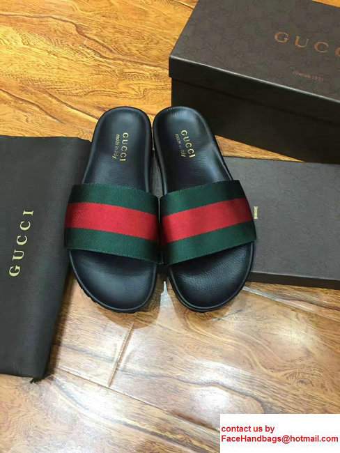 Gucci Men's Slide Sandals Web Green/Red/Green 2017