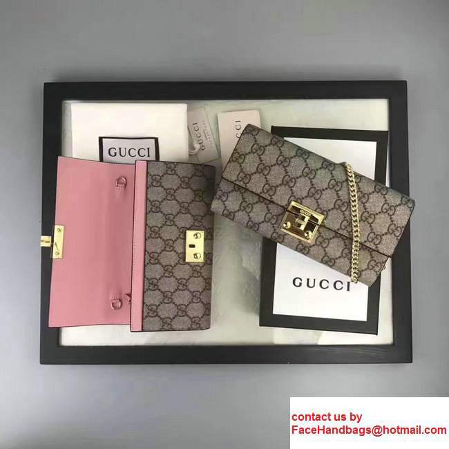 Gucci Padlock GG Supreme Continental Chain Wallet Bag 453506 Brown 2017
