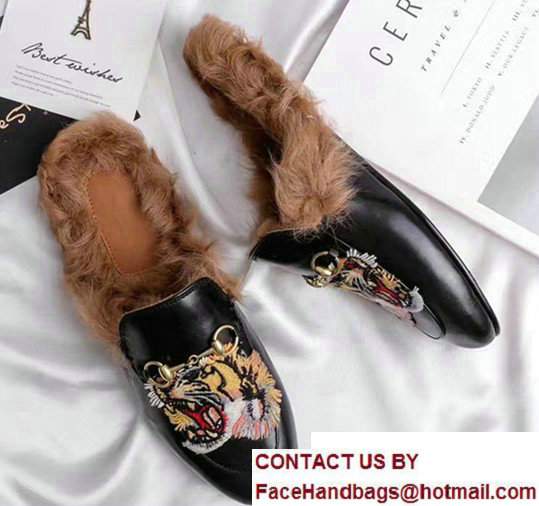 Gucci Princetown EmbroideredHorsebit Detail Leather Slipper Black G462723