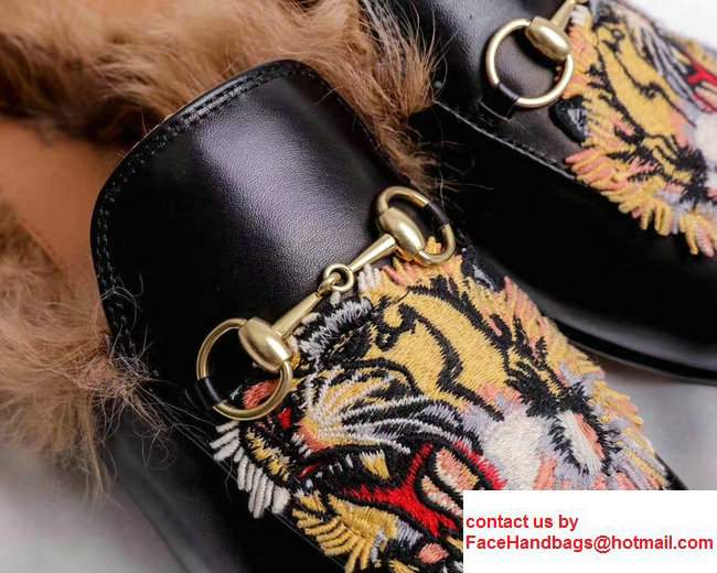 Gucci Princetown EmbroideredHorsebit Detail Leather Slipper Black G462723