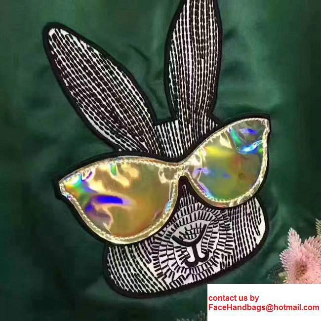 Gucci Rabbit Head With Glasses Emboridered Tech Green Jersey Bomber 2017