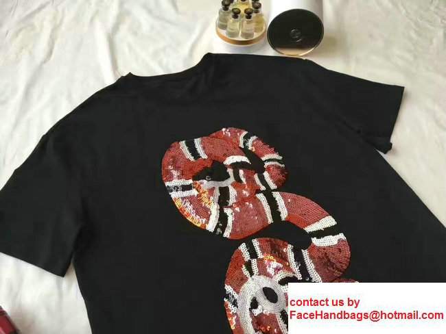 Gucci Sequins Embroidered Snake T-Shirt 2017 - Click Image to Close