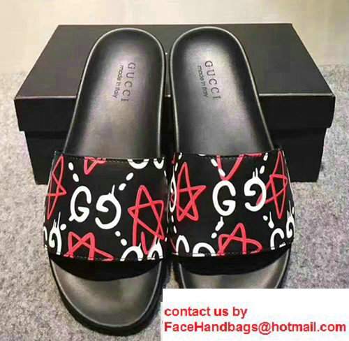 Gucci Slide Sandals 429360 Guccighost Red 2017 - Click Image to Close