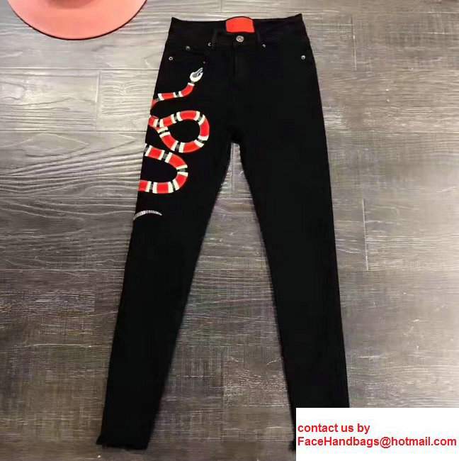 Gucci Snake Embroidered Stretch Denim Skinny Pants 456957 2017 - Click Image to Close