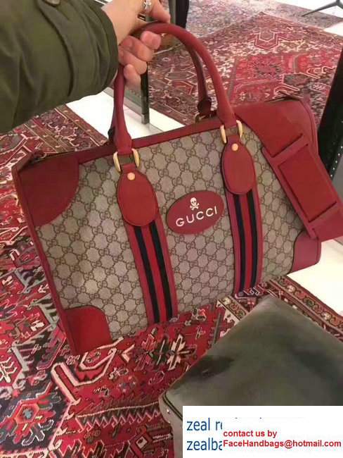 Gucci Soft GG SupremeCanvasDuffle bag with Web 459311 Red - Click Image to Close