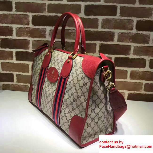 Gucci Soft GG SupremeCanvasDuffle bag with Web 459311 Red - Click Image to Close