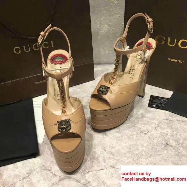 Gucci Studded Leather Platform 4.5cm Heel 16cm Pumps 421627 Apricot 2017 - Click Image to Close