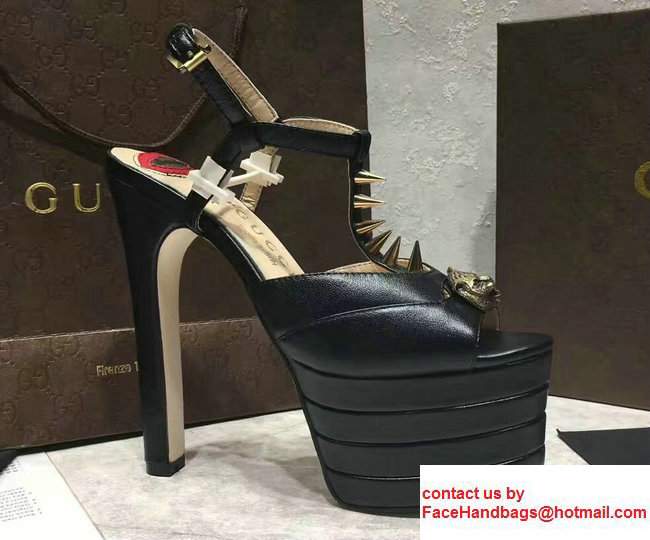 Gucci Studded Leather Platform 4.5cm Heel 16cm Pumps 421627 Black 2017 - Click Image to Close