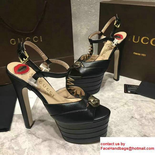 Gucci Studded Leather Platform 4.5cm Heel 16cm Pumps 421627 Black 2017