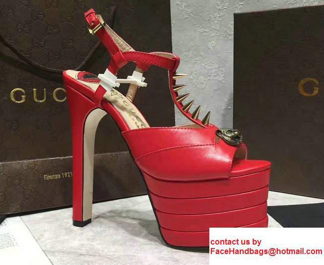 Gucci Studded Leather Platform 4.5cm Heel 16cm Pumps 421627 Red 2017 - Click Image to Close