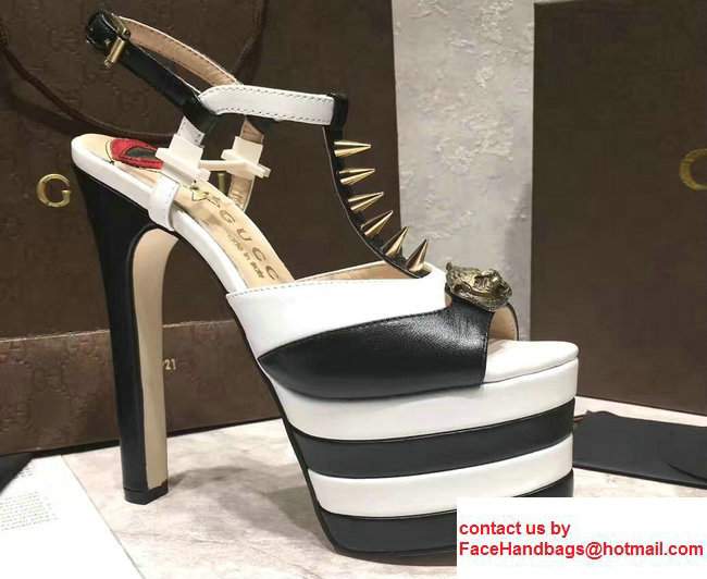 Gucci Studded Leather Platform 4.5cm Heel 16cm Pumps 421627 White/Black 2017 - Click Image to Close