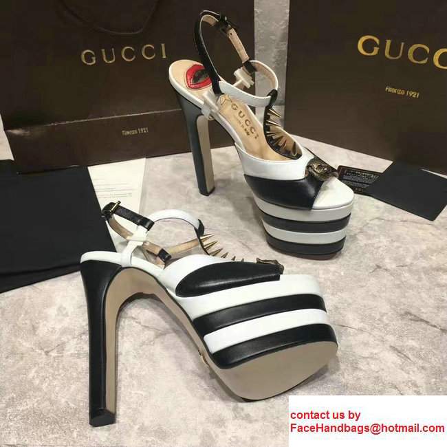 Gucci Studded Leather Platform 4.5cm Heel 16cm Pumps 421627 White/Black 2017